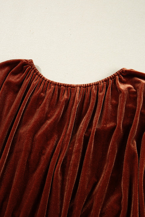 Luxe Velvet V Neck Bishop Sleeve Empire Waist Flared Mini Dress